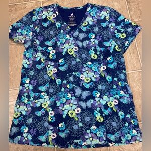 Floral Blue and Green Women’s Scrub Top